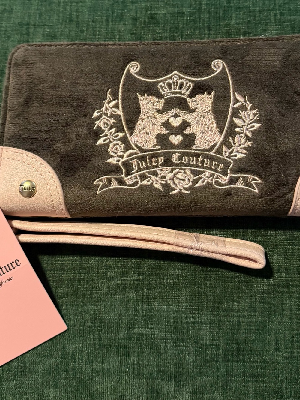 Juicy Couture brown Suede Wristlet with Pink Trim